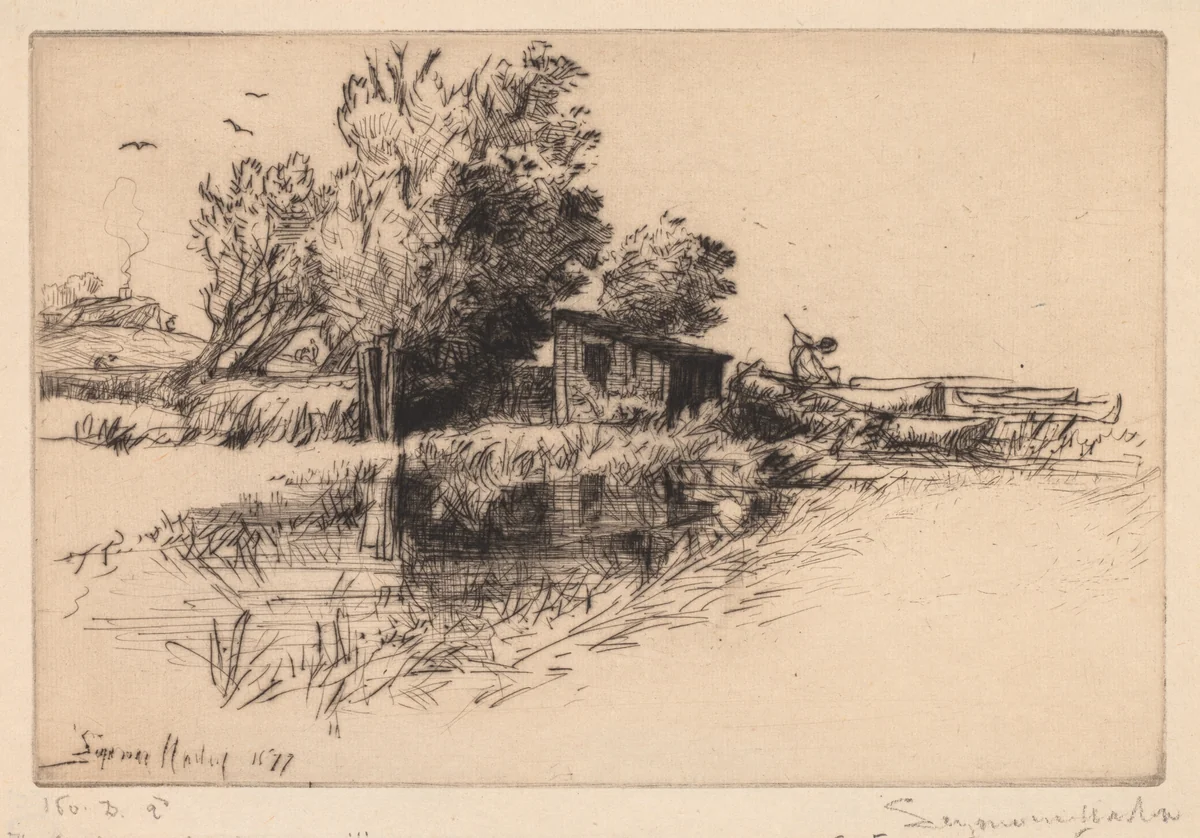 The Little Boathouse by Francis Seymour-Haden, print, 1877