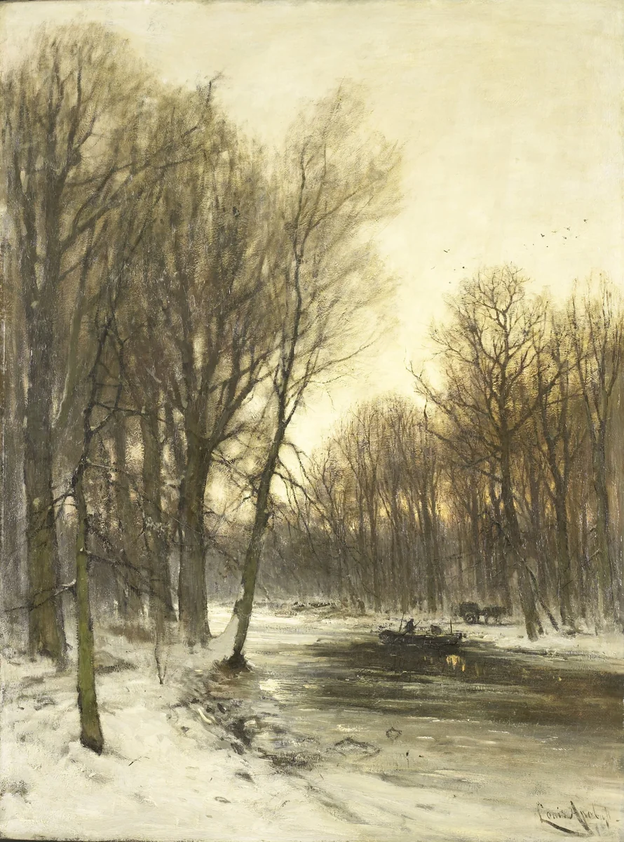 An Afternoon view of Snowy Woods by Louis Apol, painting, 1880-1936