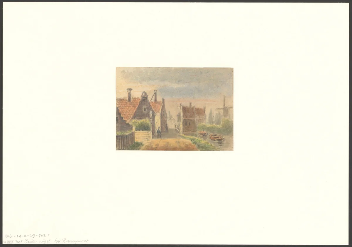 Gezicht op een straat buiten de Raampoort by anonymous, drawing, 1825-1925