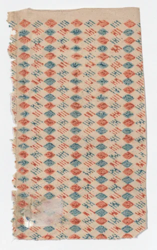 Sheet with overall blue and red diamond pattern by anonymous, print, 1800-1900