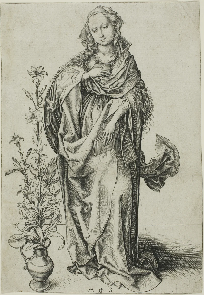 The Virgin of the Annunciation by Martin Schongauer, print, 1470-1475