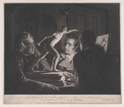 Three Persons Viewing the Gladiator by Candlelight by William Pether, print, 1769
