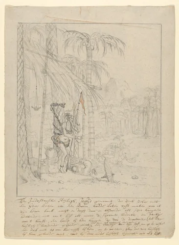 An Indian Yogi Tied to a Palm Tree by Willem Schellinks, drawing, 1660-1678