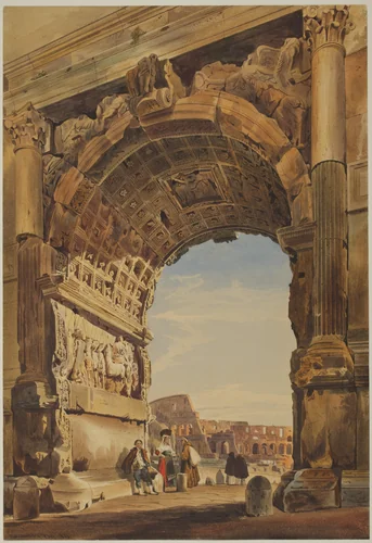 The Arch of Titus and the Coliseum, Rome by Thomas Hartley Cromek, drawing, 1846