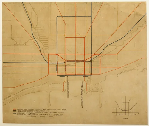 Plate 75 from The Plan of Chicago, 1909: Chicago. Diagram of the City, Showing Complete System of Inner Circuits by Daniel Hudson Burnham
Edward Herbert Bennett, drawing, 1909