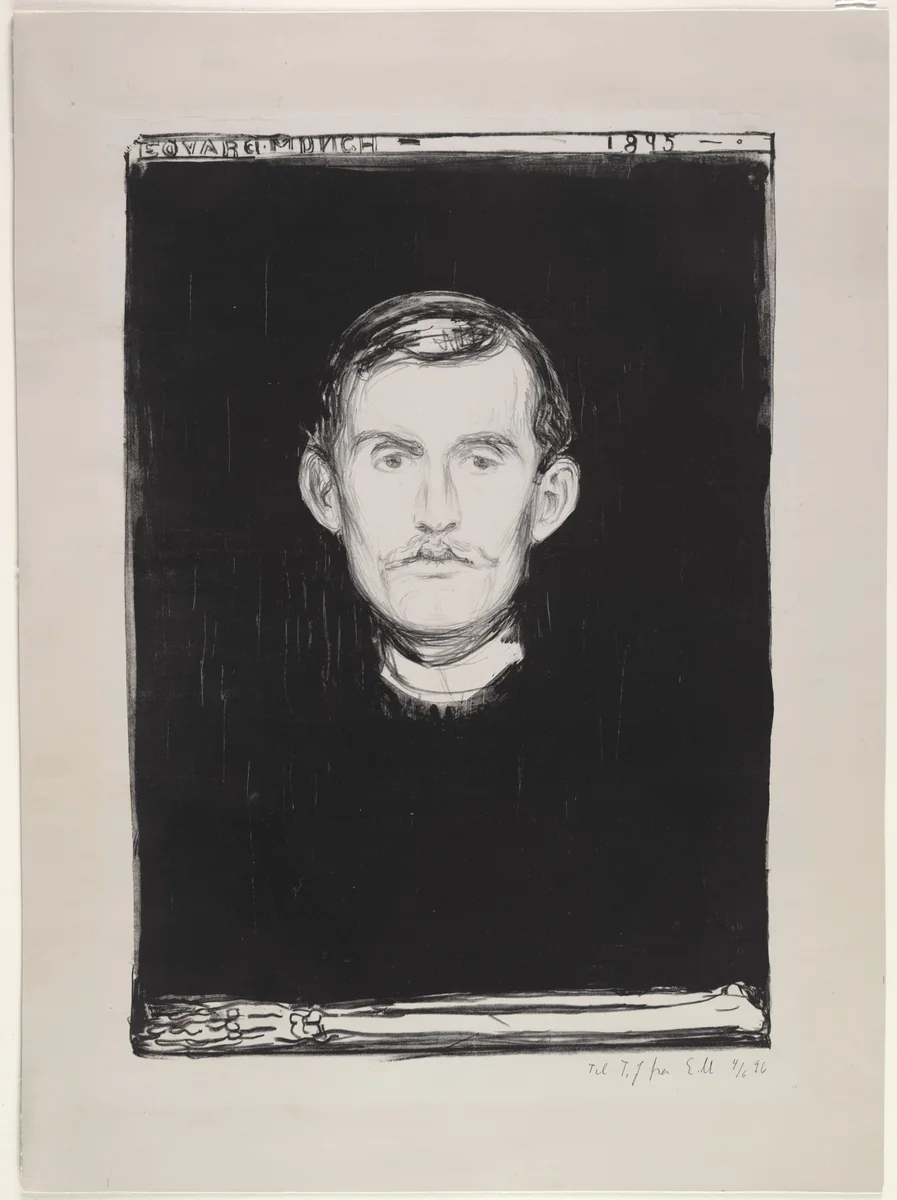 Self Portrait by Edvard Munch, print, 1895