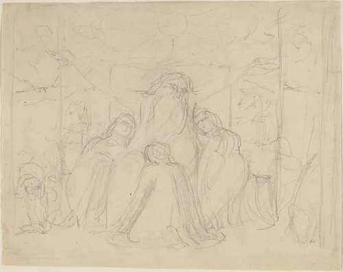 Job and His Daughters by William Blake, drawing, 1821