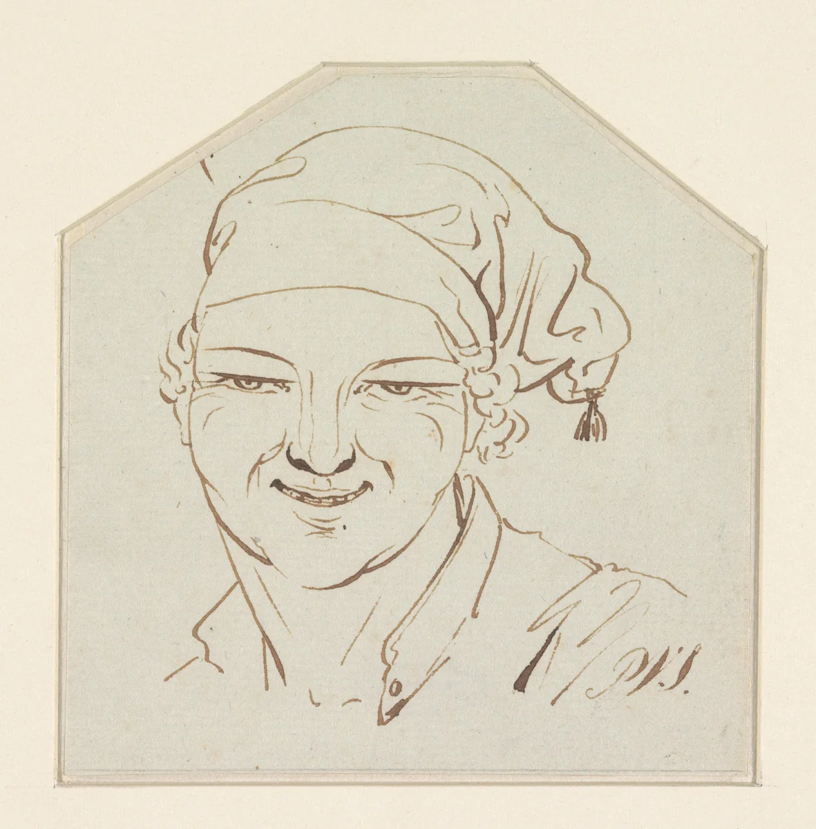 Manshoofd met hangende muts by Petrus van Schendel, drawing, 1816-1870