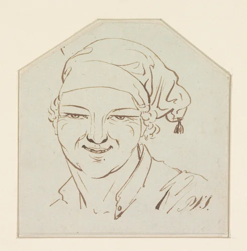 Manshoofd met hangende muts by Petrus van Schendel, drawing, 1816-1870