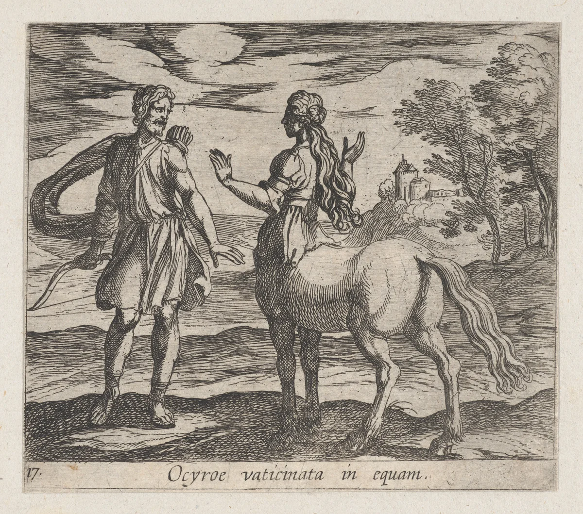 Plate 17: Ocyrhoe Changed into a Horse (Ocyroe vaticinata in equam), from Ovid's 'Metamorphoses' by Antonio Tempesta, print, 1606