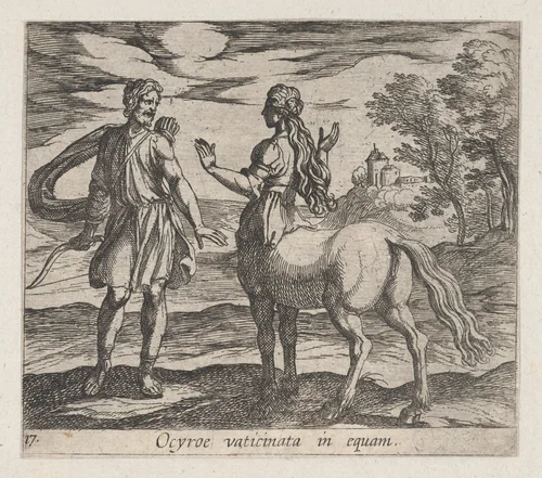Plate 17: Ocyrhoe Changed into a Horse (Ocyroe vaticinata in equam), from Ovid's 'Metamorphoses' by Antonio Tempesta, print, 1606