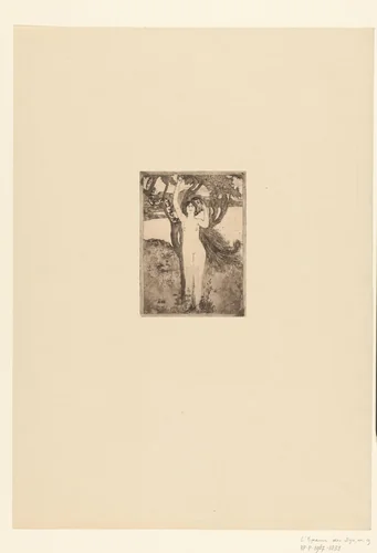 Eva en slang in paradijs by Simon-Albert Bussy, print, 1892-1894