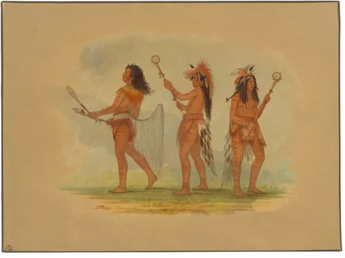 Three Celebrated Ball Players - Choctaw, Sioux and Ojibbeway by George Catlin, painting, 1861
