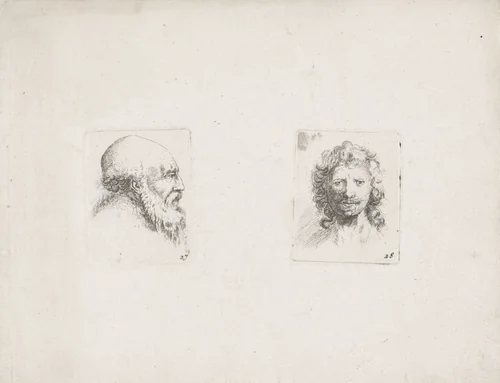 Oude man met baard en jonge man met krullen by anonymous, print, 1620-1664