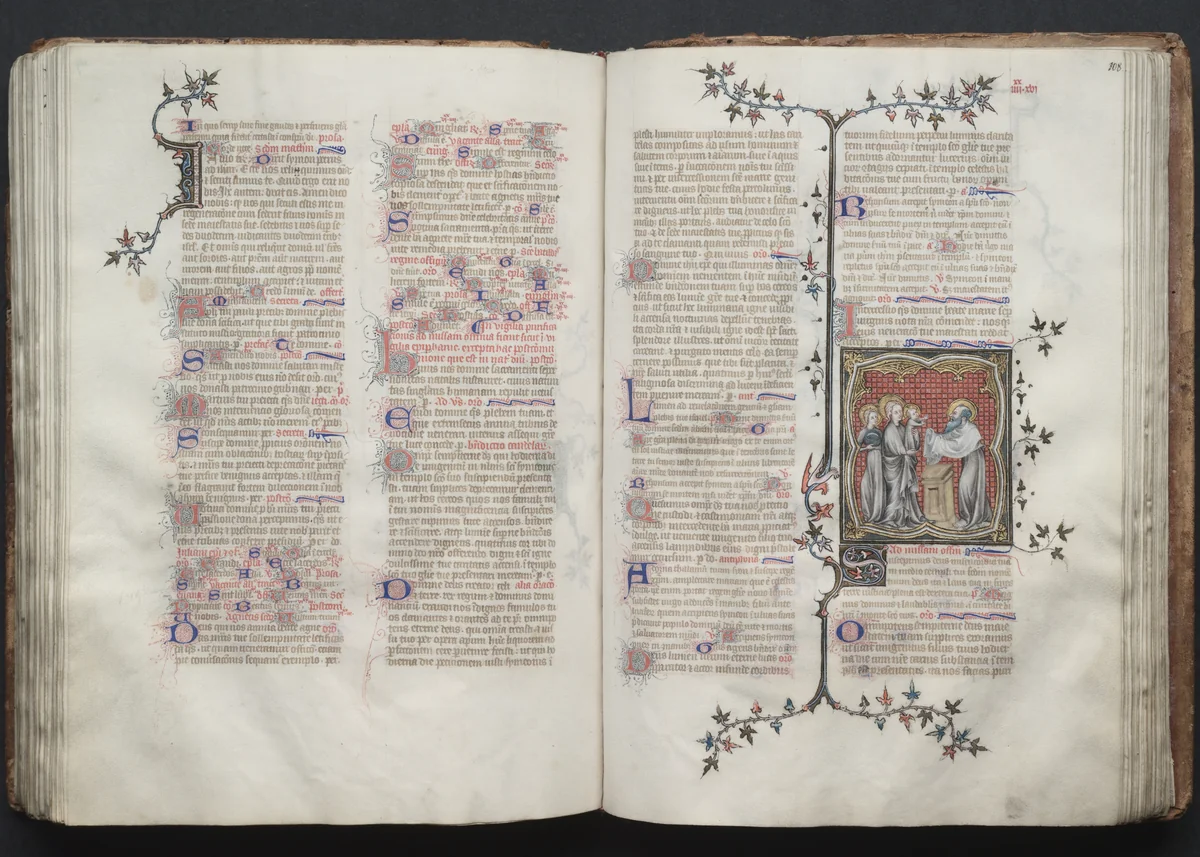 The Gotha Missal: Fol. 108r, The Presentation in the Temple by Master of the Boqueteaux, book, 1370-1380