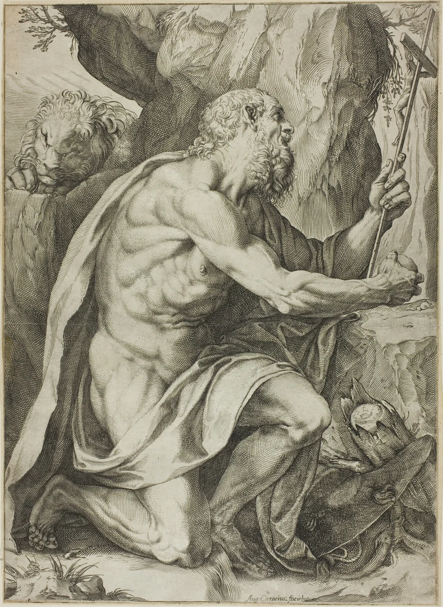 Saint Jerome in Penitence by Agostino Carracci, print, 1577-1602