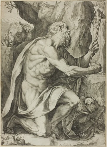 Saint Jerome in Penitence by Agostino Carracci, print, 1577-1602