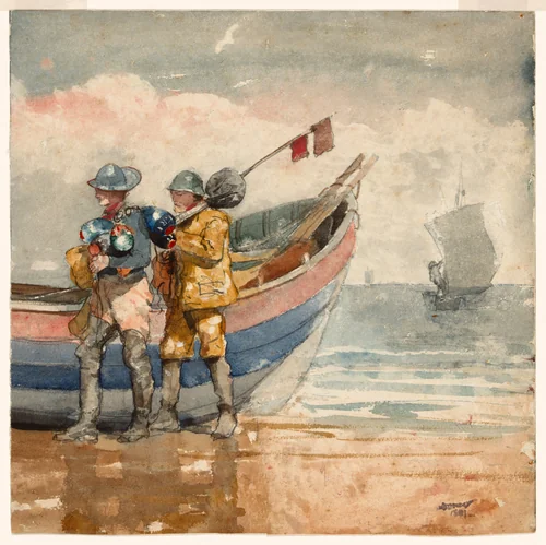 The Return, Tynemouth (recto) Study (verso) by Winslow Homer, painting, 1881