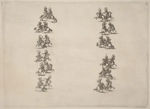 Cavaliers Fighting in Two Columns by Stefano della Bella, print, 1652