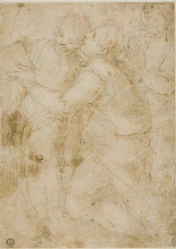 Three Youths in Prayer by Guglielmo Caccia, drawing, 1552-1577
