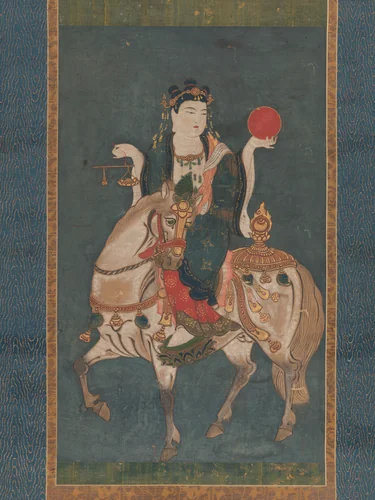 Memyō Bosatsu (Ashvaghosha Bodhisattva) Mounted on a Horse by Unidentified, painting, 1400-1573