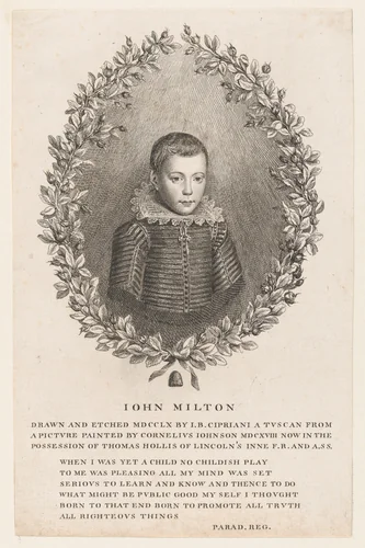John Milton as a Boy by Giovanni Battista Cipriani, print, 1760