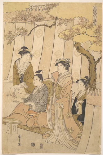 Prince Genji and Three Young Women by Chōbunsai Eishi (鳥文斎栄之), print, 1756-1829