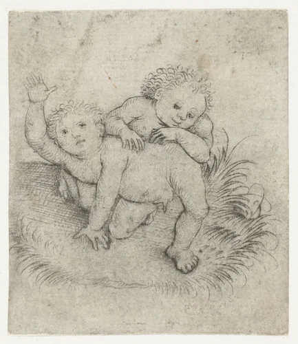 Twee spelende kinderen by Meester van het Amsterdamse Kabinet, print, 1470-1475