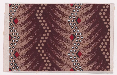 Textile Design with Alternating Vertical Zig-Zagging Strips of Dots and Zig-Zagging Strips of Pearls with Alternating Lozenges over a Background of Overlapping Scales by anonymous, drawing, 1840