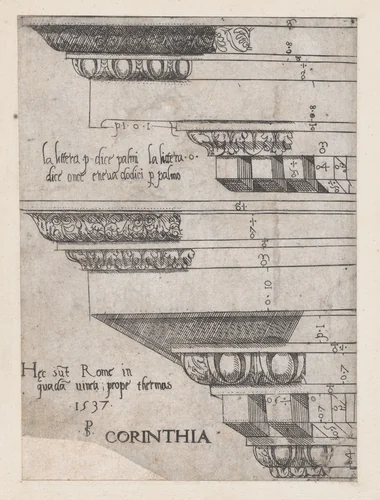Corinthian entablature, from "Speculum Romanae Magnificentiae" by Master PS, print, 1537