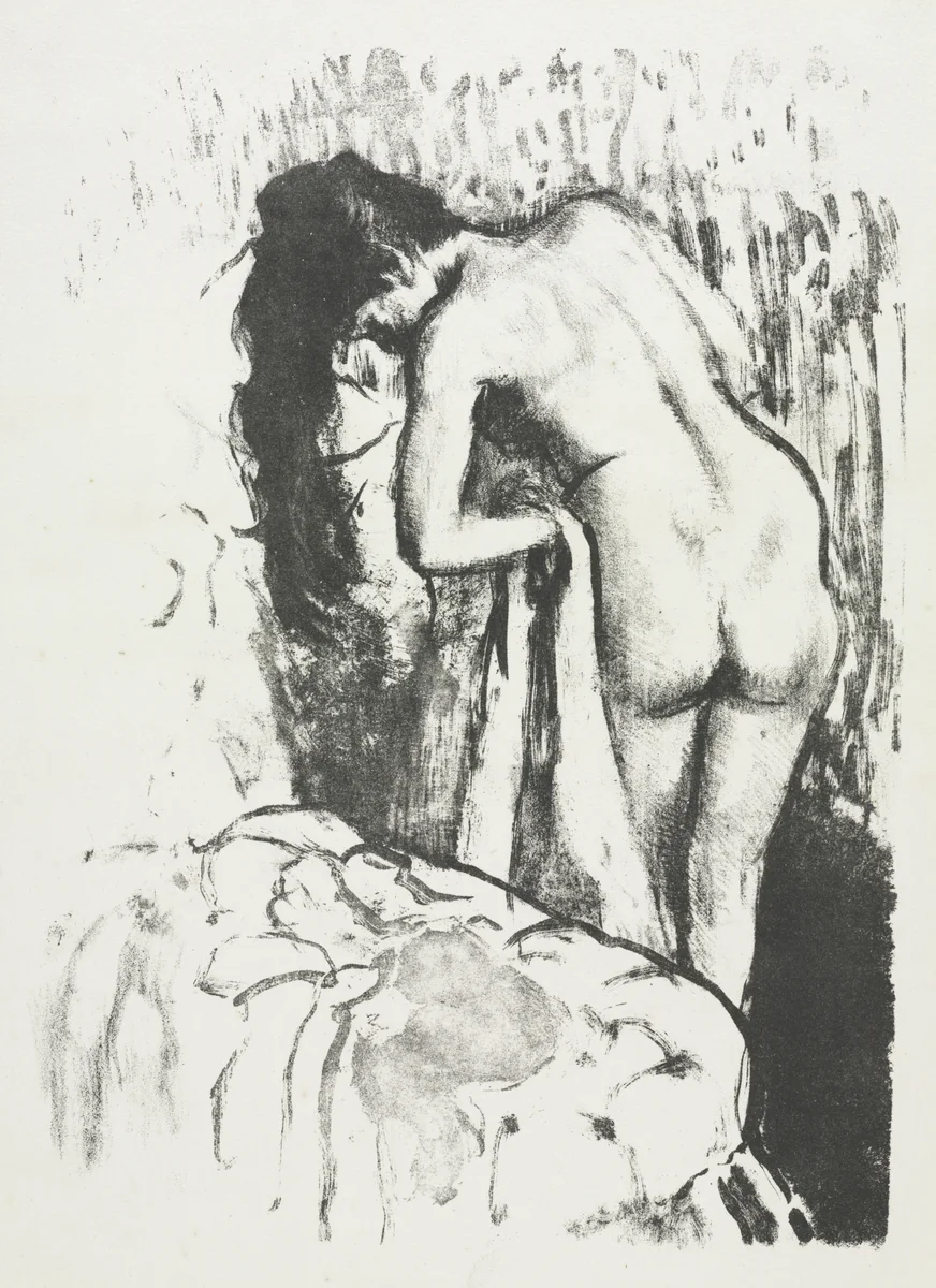 Nude Woman Standing, Drying Herself by Edgar Degas, print, 1891-1892