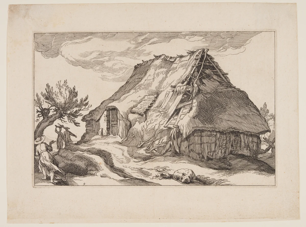 Plate 9, from Landscapes with Farmhouses by Boëtius Adamsz. Bolswert, print, 1614