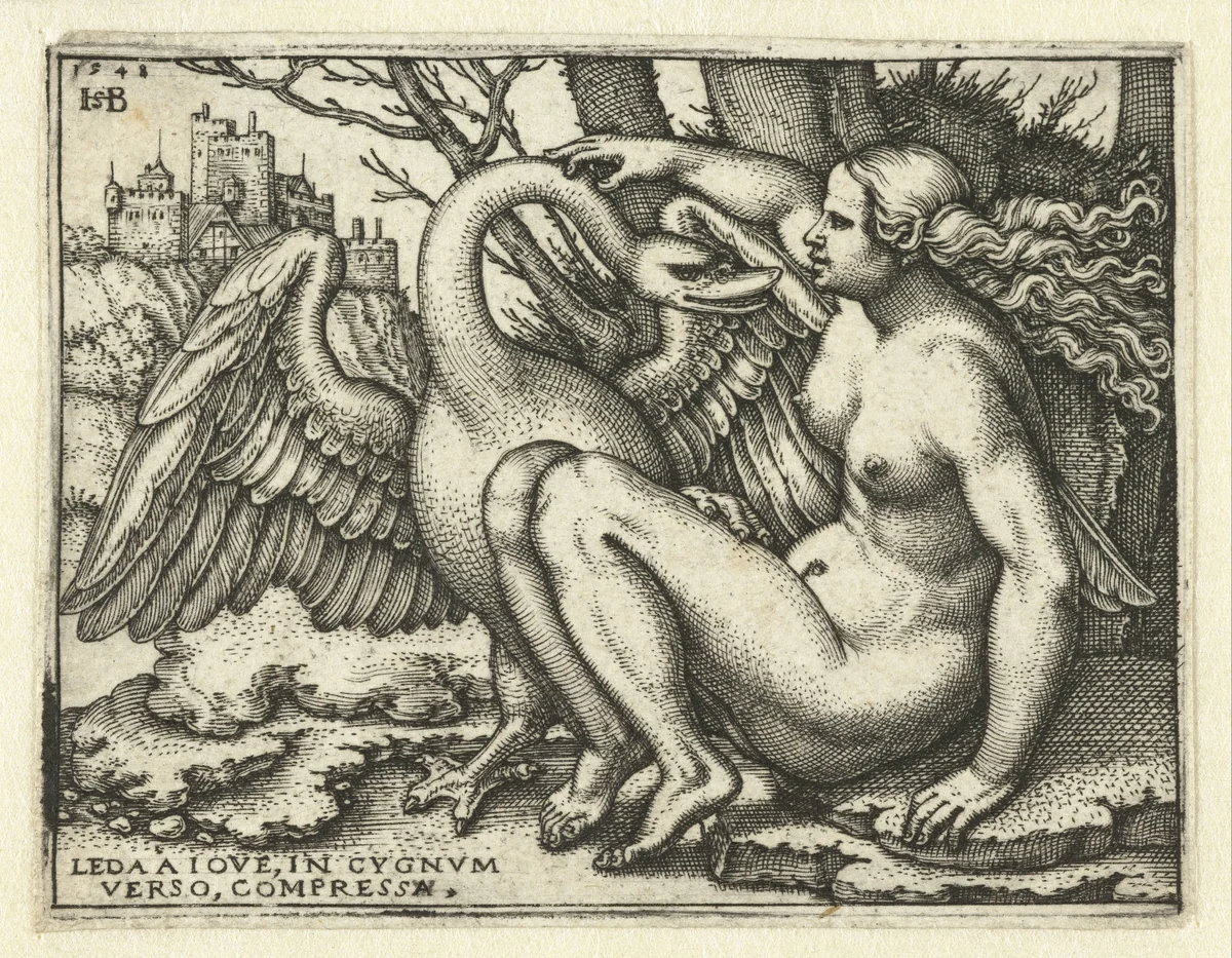 Leda en de zwaan by Unknown, print, 1548