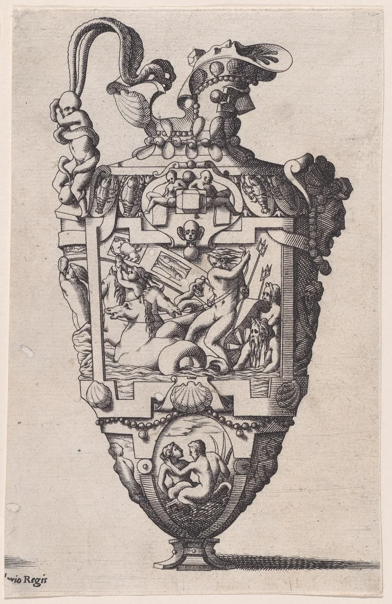 Ewer with Neptune by René Boyvin, print, 1525-1600