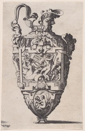 Ewer with Neptune by René Boyvin, print, 1525-1600