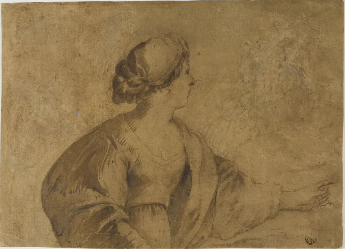 Woman in Profile, Pointing with Left Hand by Guercino, drawing, 1611-1799