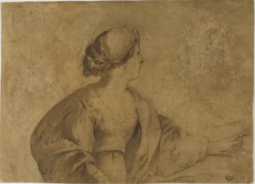 Woman in Profile, Pointing with Left Hand by Guercino, drawing, 1611-1799
