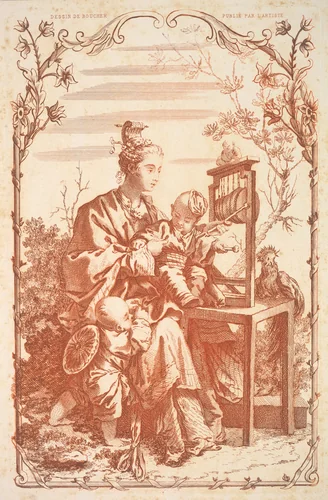 A Woman and Children Playing with a Chinese Gong by François Boucher, print, 1800-1900