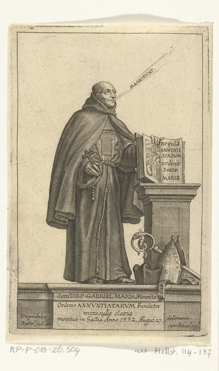 Franciscaanse minderbroeder Gabriel Maria draagt de mis op by Unknown, print, 1588-1648