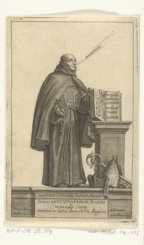 Franciscaanse minderbroeder Gabriel Maria draagt de mis op by Unknown, print, 1588-1648