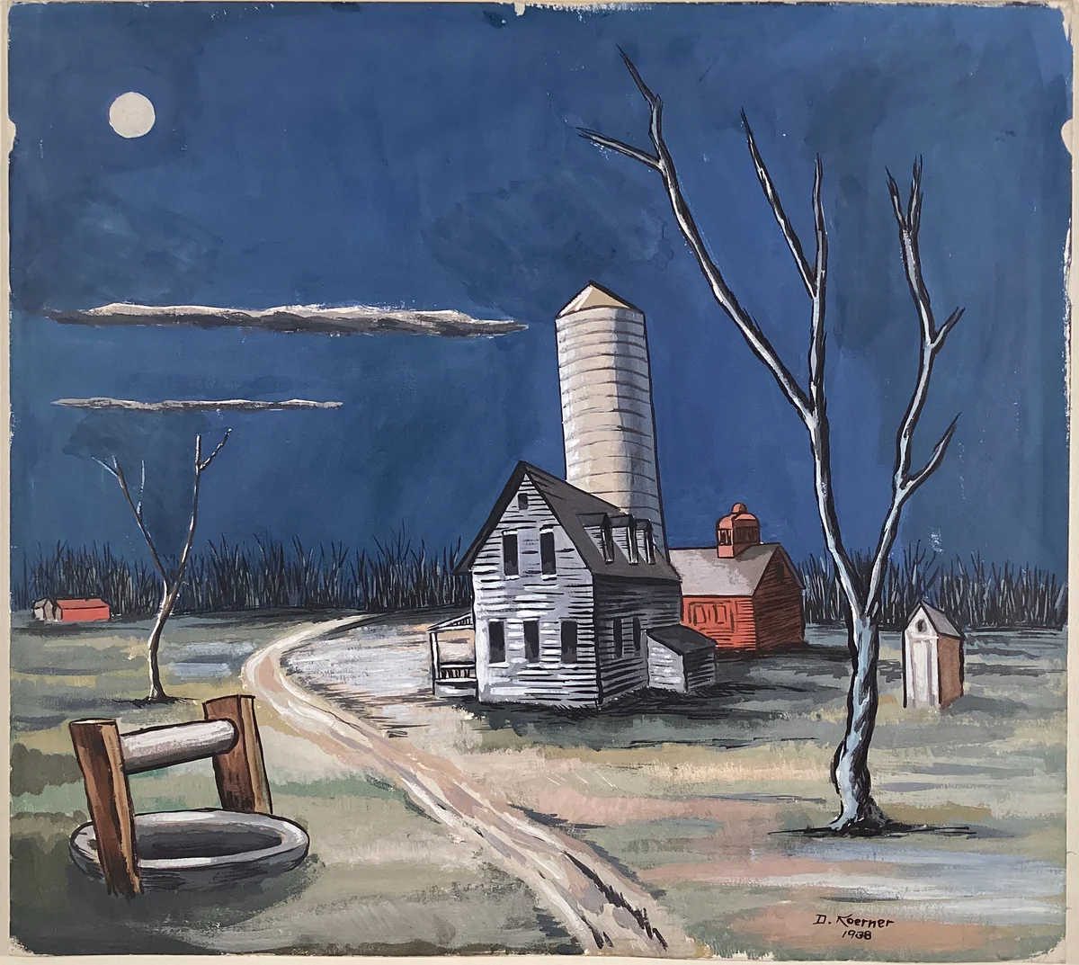 Farm in Moonlight by Daniel Koerner, drawing, 1938