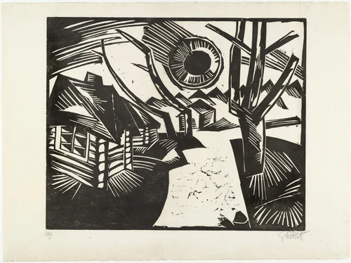 Russian Landscape with Sun (Russische Landschaft mit Sonne) by Karl Schmidt-Rottluff, print, 1919