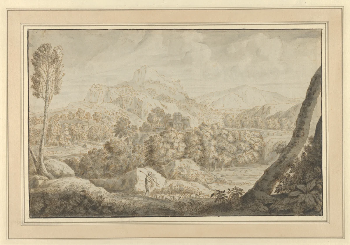Landscape by anonymous, drawing, 1650-1700