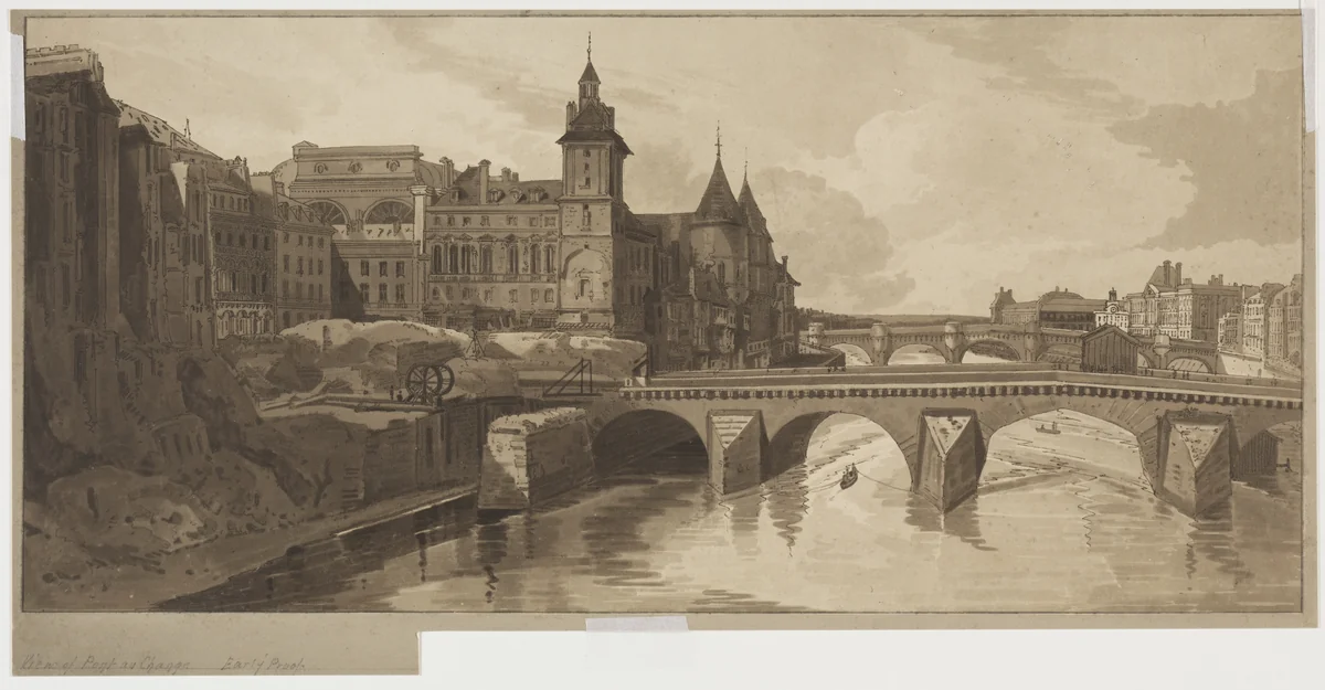 Selection of Twenty of the Most Picturesque Views in Paris:View of Pont au Change by Thomas Girtin, print, 1802