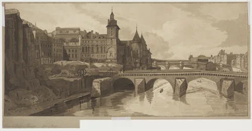 Selection of Twenty of the Most Picturesque Views in Paris:View of Pont au Change by Thomas Girtin, print, 1802