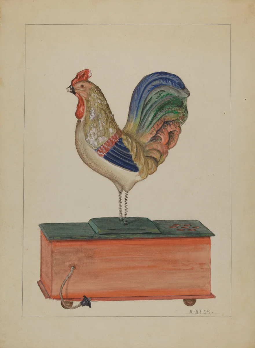 Pa. German Bellows Toy Rooster by John Fisk, index of american design, 1936