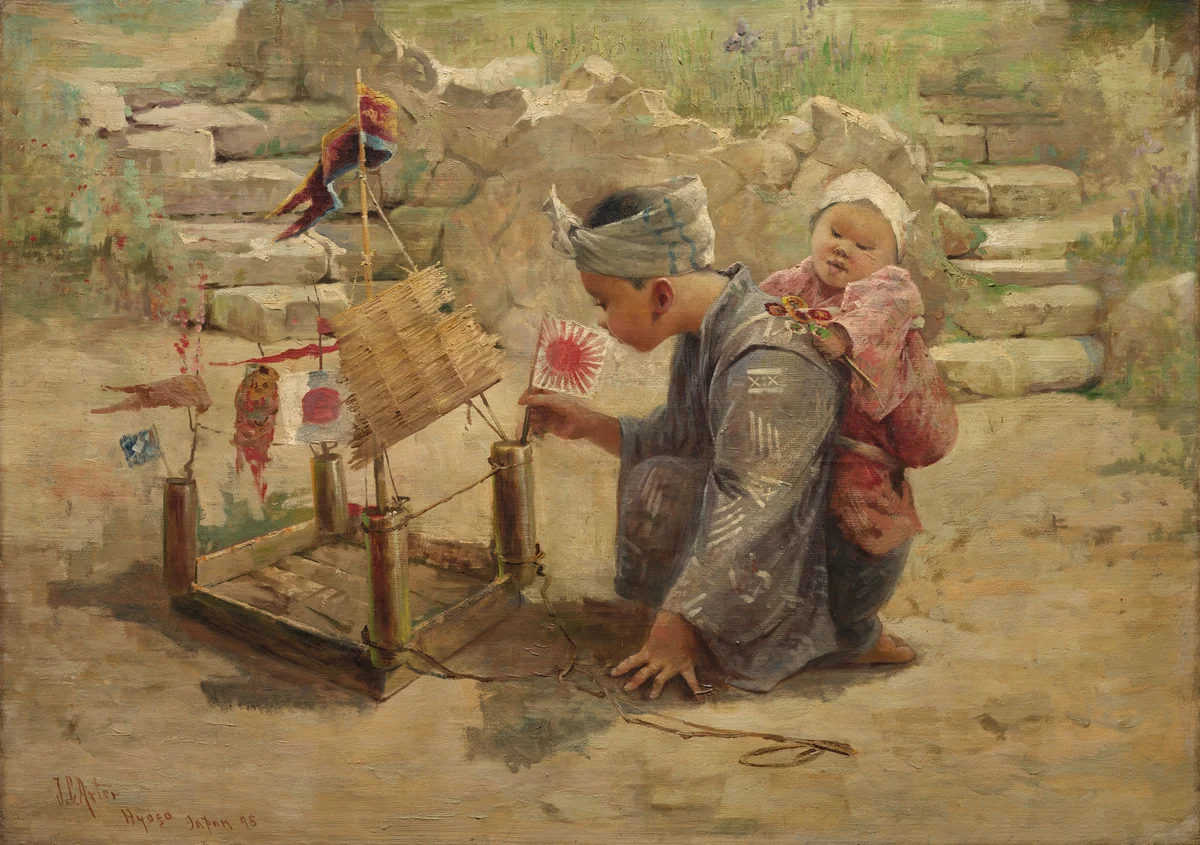 Japanese Boy Building a Man-of-War by J. C. Arter, painting, 1895