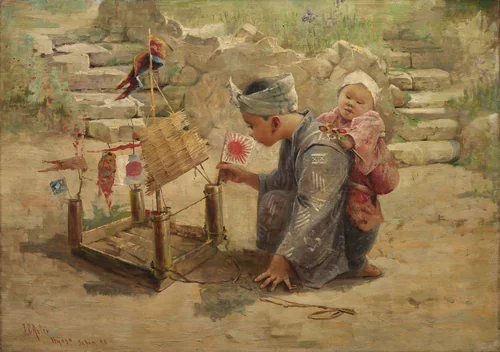 Japanese Boy Building a Man-of-War by J. C. Arter, painting, 1895