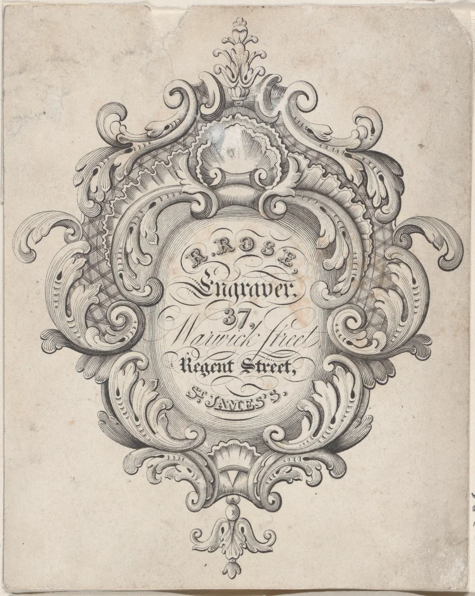 Trade Card for R. Rose, Engraver by anonymous, print, 1800-1900