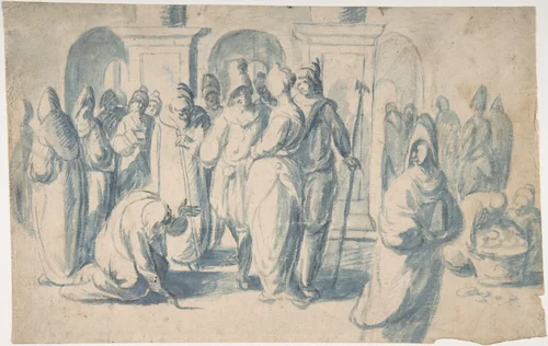 Christ and the Woman Taken in Adultery by Belisario Corenzio, drawing, 1590-1646